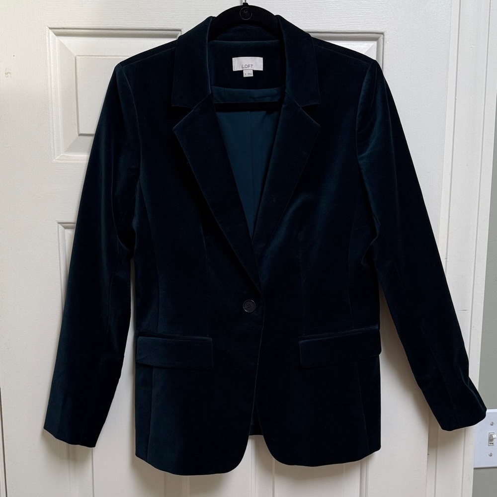 EUC LOFT Women's Deep Teal Green Blue Velvet Blazer Sz 6